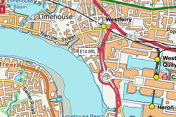 E14 8RL map - OS VectorMap District (Ordnance Survey)