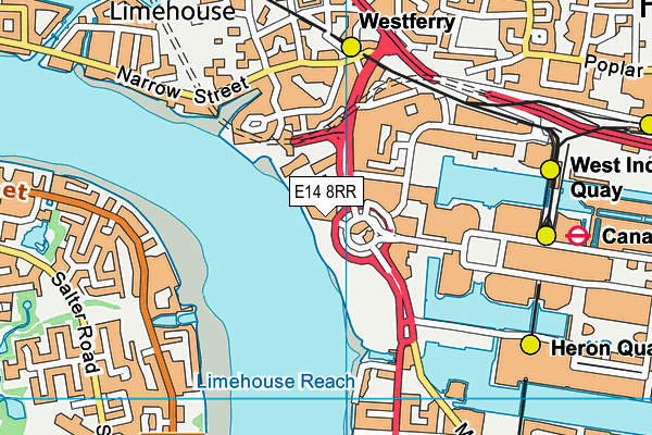 Virgin Active (Canary Riverside) map (E14 8RR) - OS VectorMap District (Ordnance Survey)