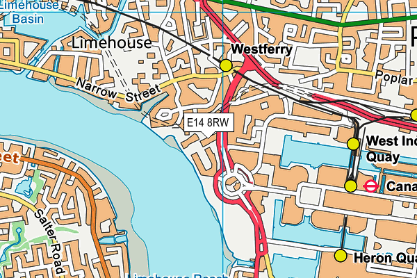 E14 8RW map - OS VectorMap District (Ordnance Survey)