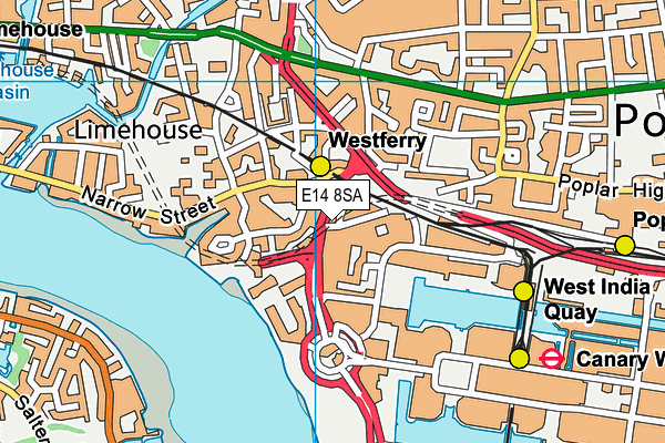 E14 8SA map - OS VectorMap District (Ordnance Survey)