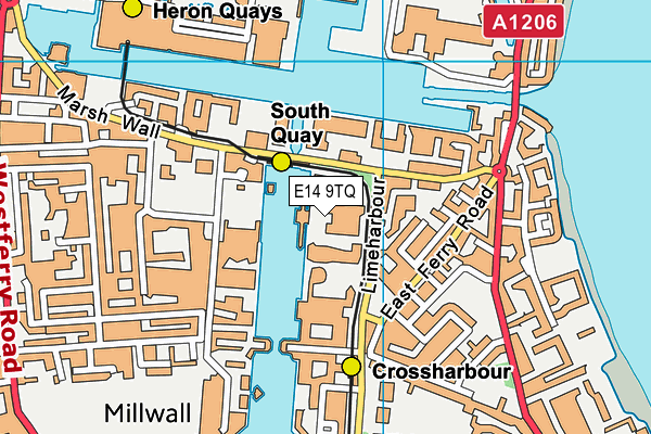 E14 9TQ map - OS VectorMap District (Ordnance Survey)