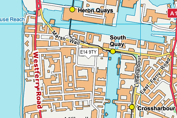 E14 9TY map - OS VectorMap District (Ordnance Survey)