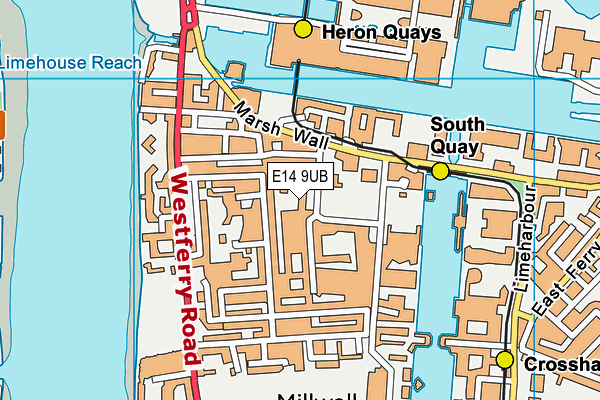 E14 9UB map - OS VectorMap District (Ordnance Survey)