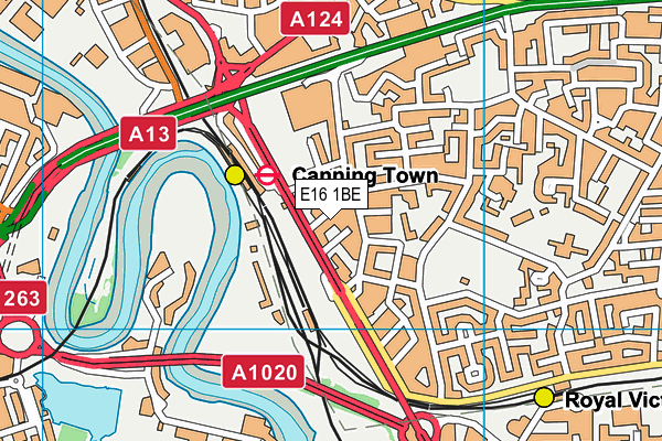 E16 1BE map - OS VectorMap District (Ordnance Survey)