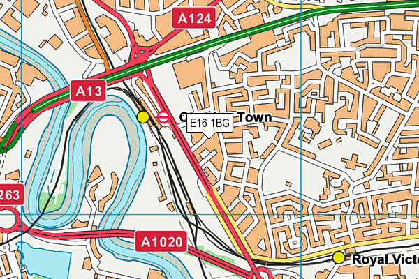 E16 1BG map - OS VectorMap District (Ordnance Survey)