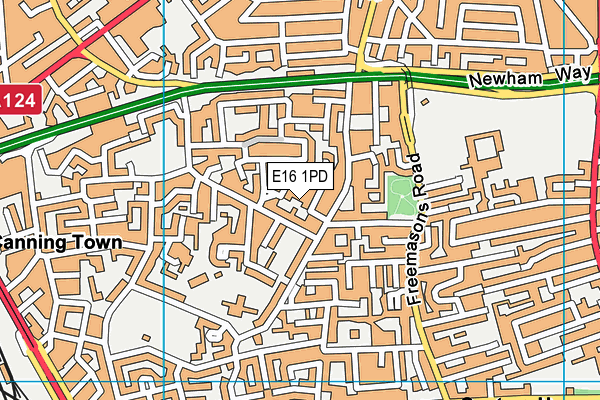 E16 1PD map - OS VectorMap District (Ordnance Survey)