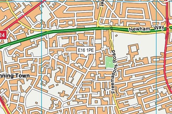 E16 1PE map - OS VectorMap District (Ordnance Survey)