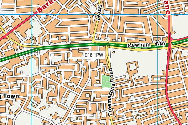 E16 1PW map - OS VectorMap District (Ordnance Survey)