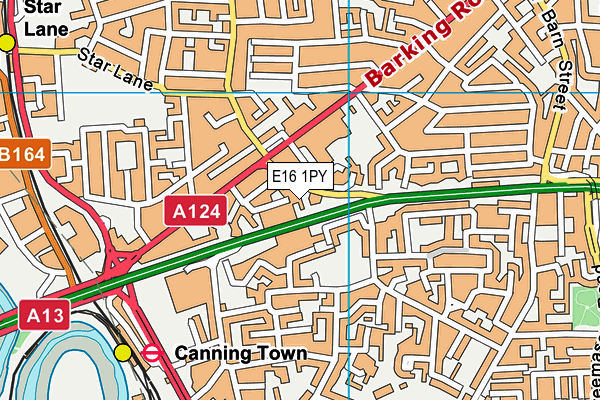 E16 1PY map - OS VectorMap District (Ordnance Survey)