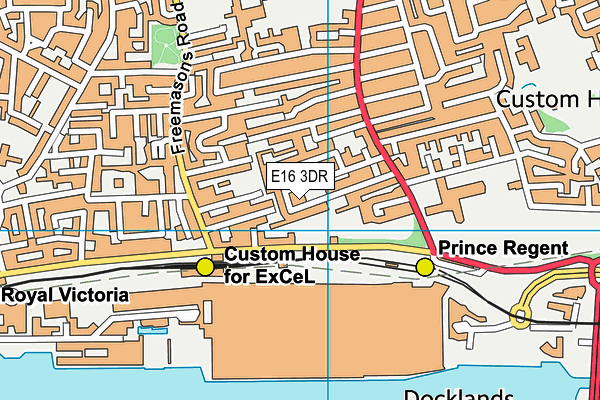 E16 3DR map - OS VectorMap District (Ordnance Survey)