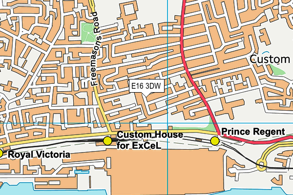 E16 3DW map - OS VectorMap District (Ordnance Survey)