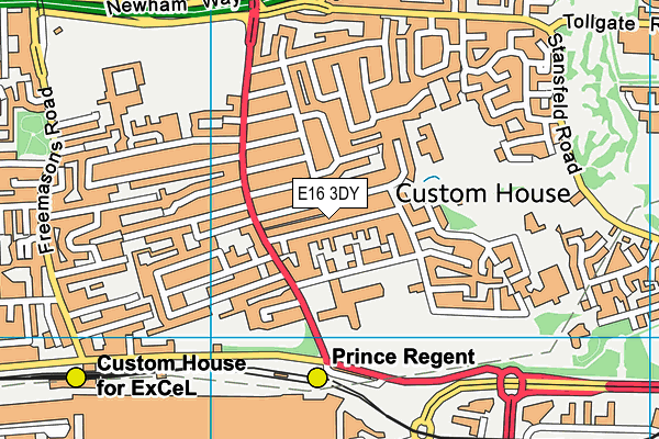 E16 3DY map - OS VectorMap District (Ordnance Survey)