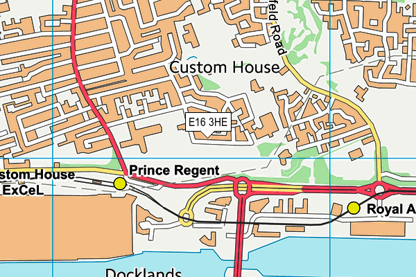 E16 3HE map - OS VectorMap District (Ordnance Survey)
