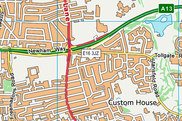 E16 3JZ map - OS VectorMap District (Ordnance Survey)