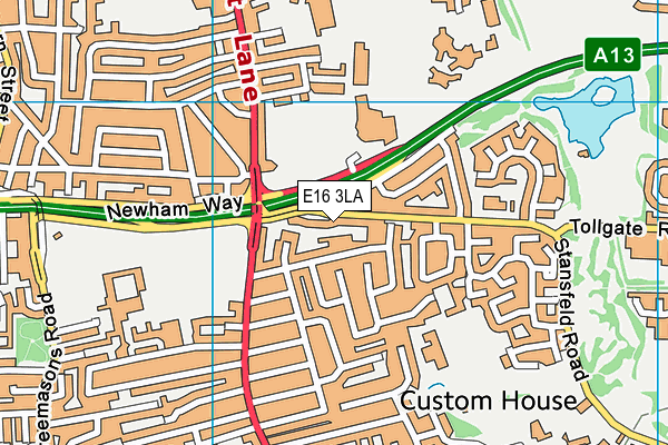 E16 3LA map - OS VectorMap District (Ordnance Survey)