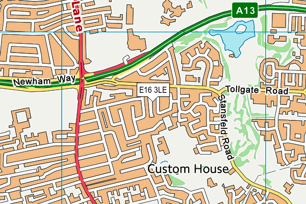 E16 3LE map - OS VectorMap District (Ordnance Survey)