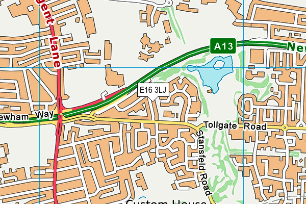 E16 3LJ map - OS VectorMap District (Ordnance Survey)