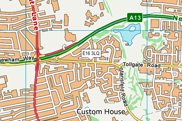 E16 3LQ map - OS VectorMap District (Ordnance Survey)