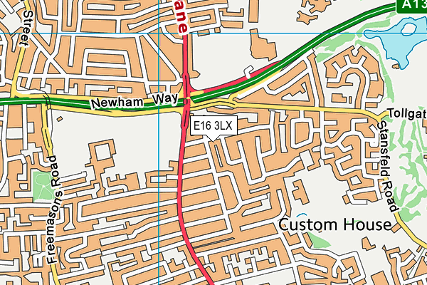 E16 3LX map - OS VectorMap District (Ordnance Survey)