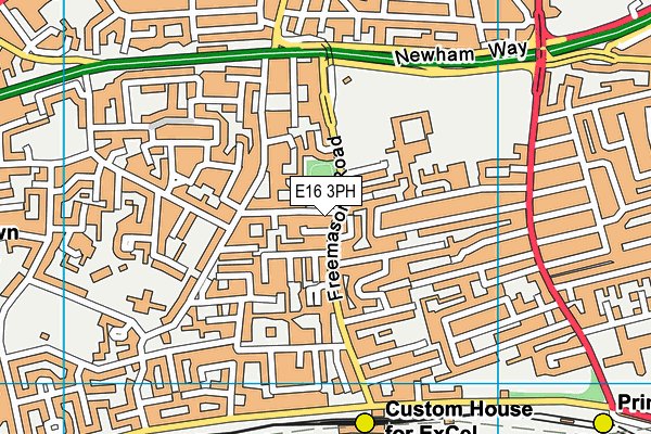 E16 3PH map - OS VectorMap District (Ordnance Survey)