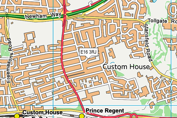 E16 3RJ map - OS VectorMap District (Ordnance Survey)