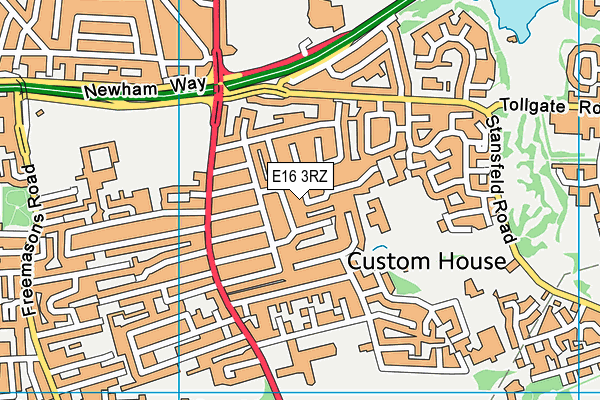 E16 3RZ map - OS VectorMap District (Ordnance Survey)