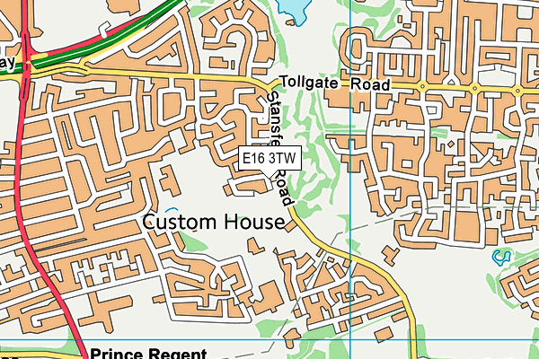 E16 3TW map - OS VectorMap District (Ordnance Survey)