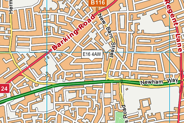 E16 4AW map - OS VectorMap District (Ordnance Survey)