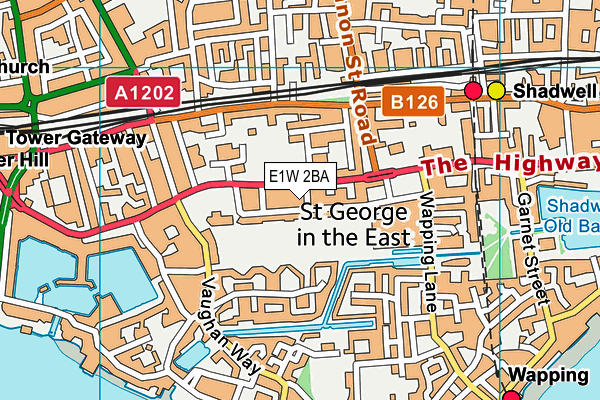 E1W 2BA map - OS VectorMap District (Ordnance Survey)