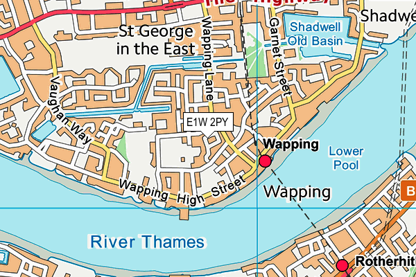 E1W 2PY map - OS VectorMap District (Ordnance Survey)