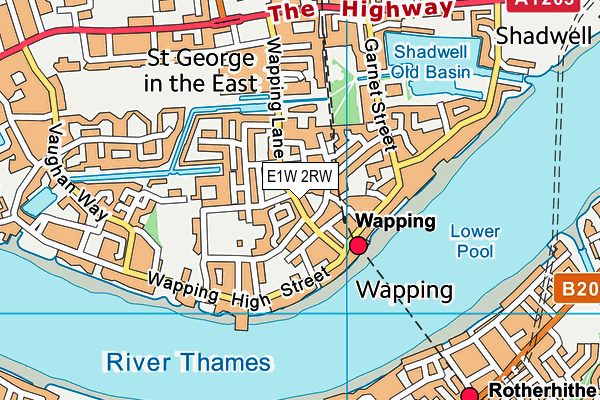 E1W 2RW map - OS VectorMap District (Ordnance Survey)