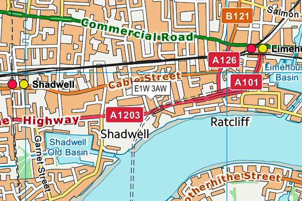 E1W 3AW map - OS VectorMap District (Ordnance Survey)