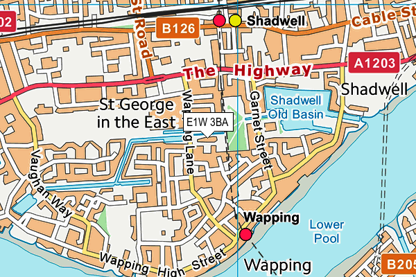 E1W 3BA map - OS VectorMap District (Ordnance Survey)