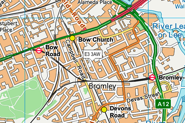 E3 3AW map - OS VectorMap District (Ordnance Survey)