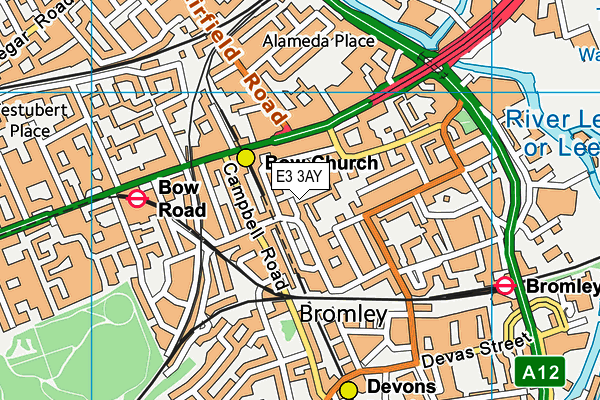 E3 3AY map - OS VectorMap District (Ordnance Survey)