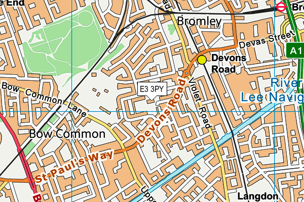 E3 3PY map - OS VectorMap District (Ordnance Survey)