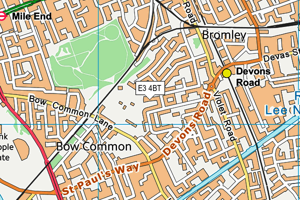 E3 4BT map - OS VectorMap District (Ordnance Survey)