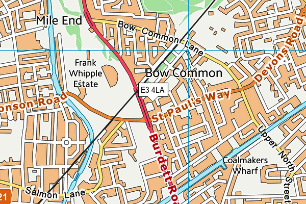 E3 4LA map - OS VectorMap District (Ordnance Survey)