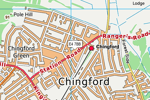 E4 7BB map - OS VectorMap District (Ordnance Survey)