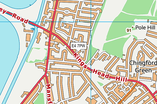 E4 7PW map - OS VectorMap District (Ordnance Survey)