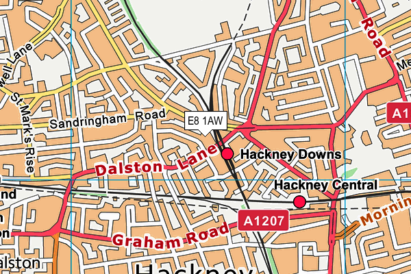 E8 1AW map - OS VectorMap District (Ordnance Survey)