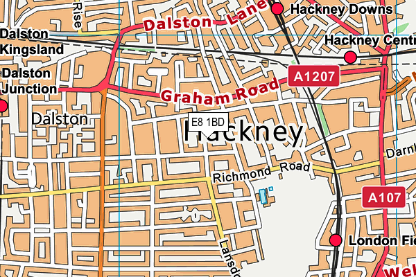 E8 1BD map - OS VectorMap District (Ordnance Survey)