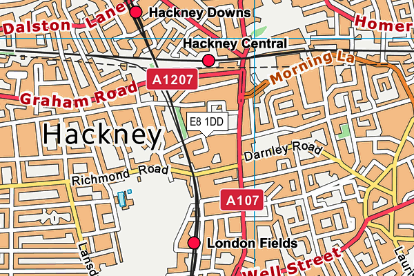 E8 1DD map - OS VectorMap District (Ordnance Survey)