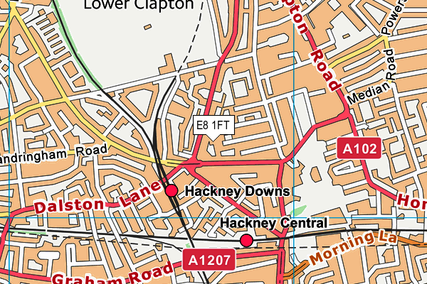 E8 1FT map - OS VectorMap District (Ordnance Survey)