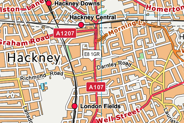 E8 1GR map - OS VectorMap District (Ordnance Survey)