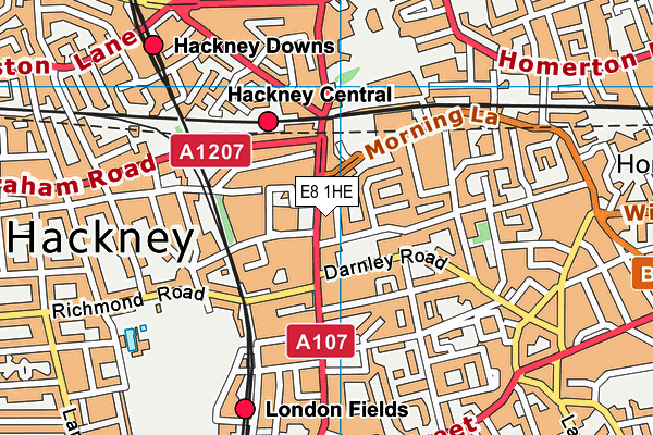 E8 1HE map - OS VectorMap District (Ordnance Survey)