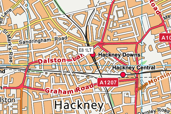 E8 1LT map - OS VectorMap District (Ordnance Survey)