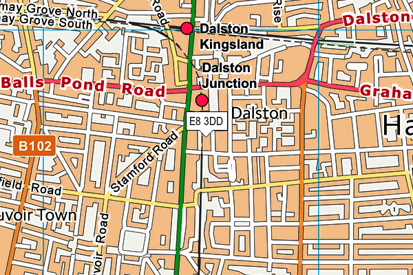 E8 3DD map - OS VectorMap District (Ordnance Survey)