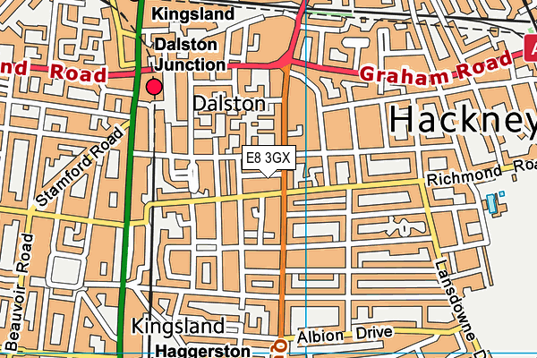 E8 3GX map - OS VectorMap District (Ordnance Survey)