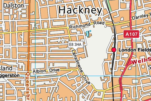 E8 3HA map - OS VectorMap District (Ordnance Survey)